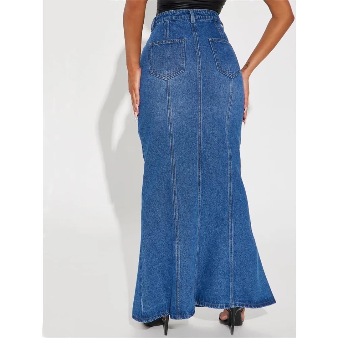 Donne A Vita Alta Retro Blu Moda Skinny Denim Gonne Button Pocket Gonne Femminile Elasticità Denim Gonne
