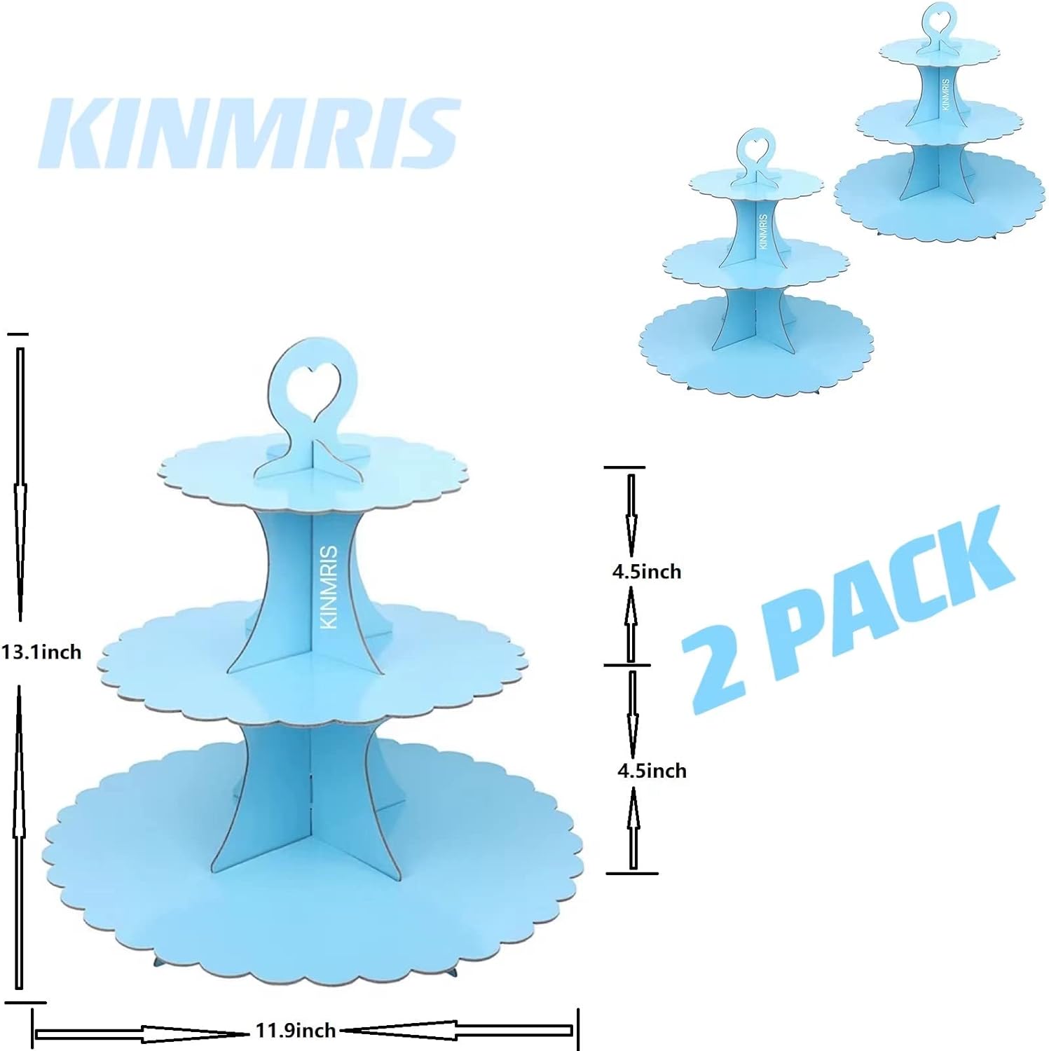 KINMRIS 2 Pack Cupcake Stand 3Tier Lace Edge Dessert Stand, Blue