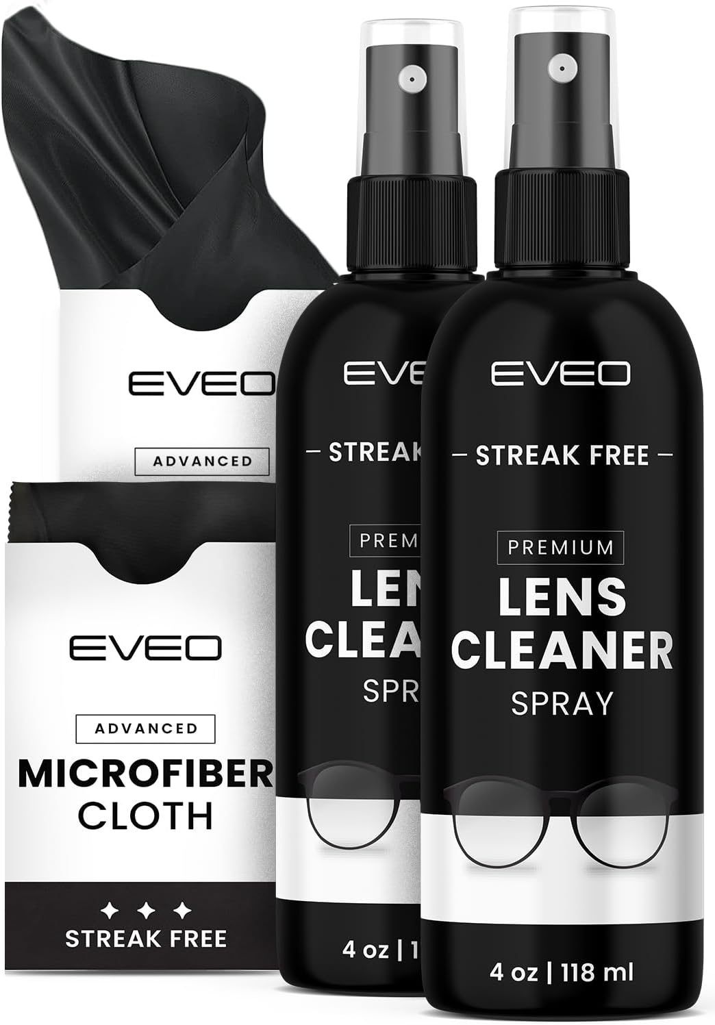 EVEO Eyeglass Cleaner Spray No Streaks Technology with Microfiber Cleaning Cloth