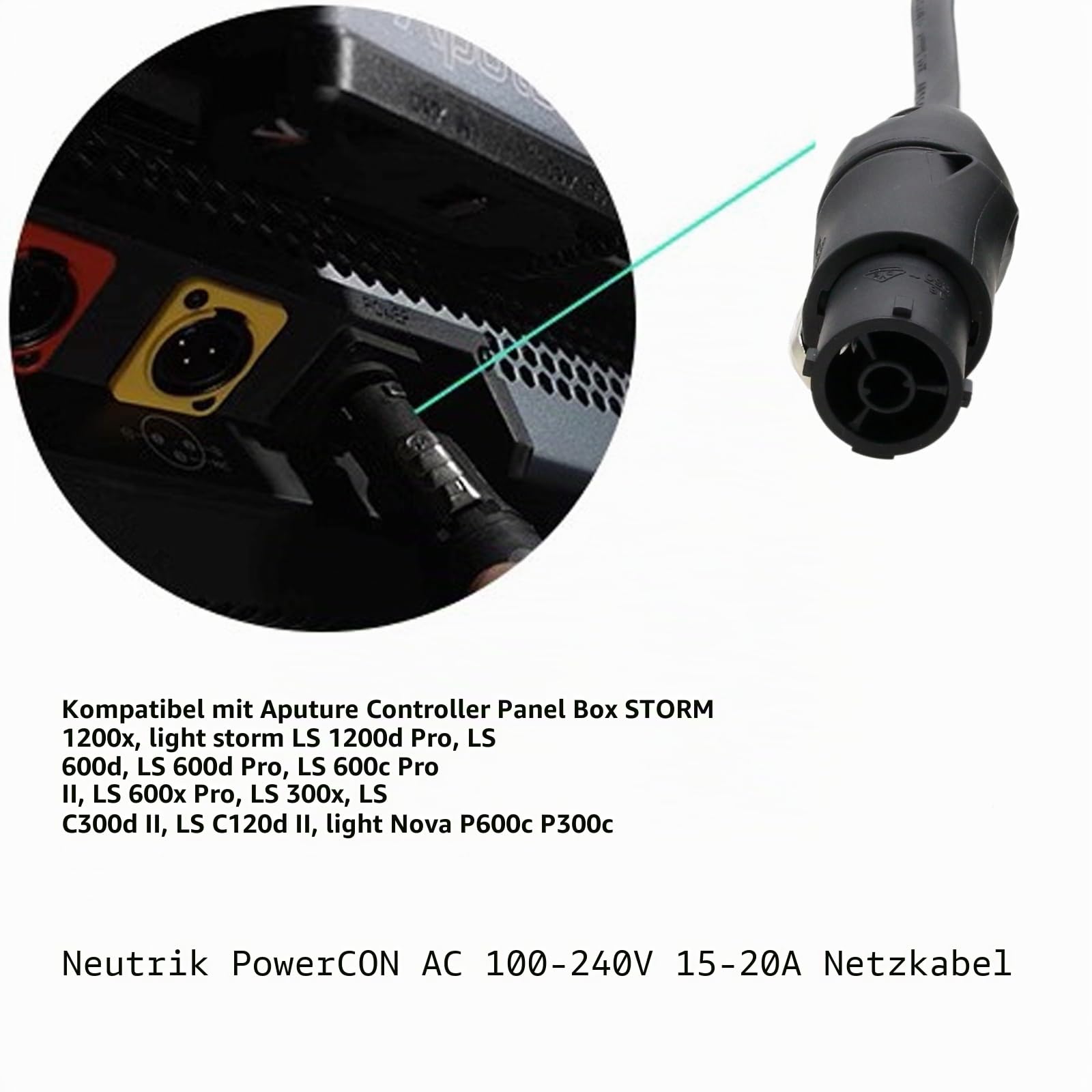 Hangton AC Stromkabel für Aputure Storm 1200x, LS 1200d 600d 600x 600c Pro, 300x C300d C120d II Controller, Nova P600c P300 Light, Neutrik PowerCON 230V AC 6m