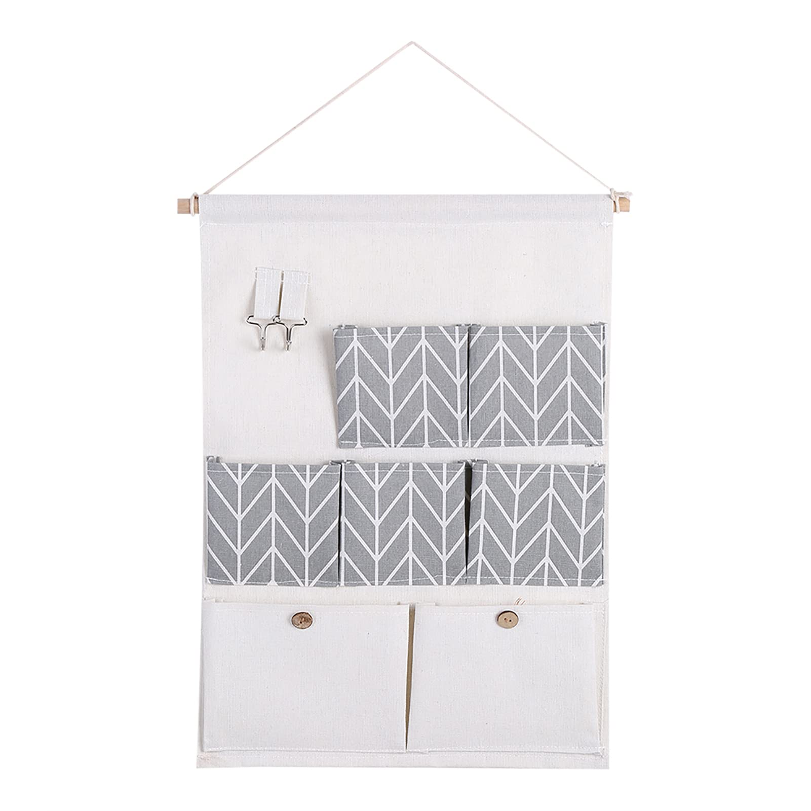 VMVJGLEK 7 Pocket Cotton Linen Wall Hanging Storage Bag Door Pouch Organizer for Home and Office (Light Blue)