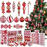 84 Pcs Christmas Candy Cane Lollipop Ornaments for Christmas Tree Decorations Red and White Xmas Ornament Plastic Peppermint Hanging Candy Pendant for Xmas Tree Holiday Party Home Decor(Vivid Style)