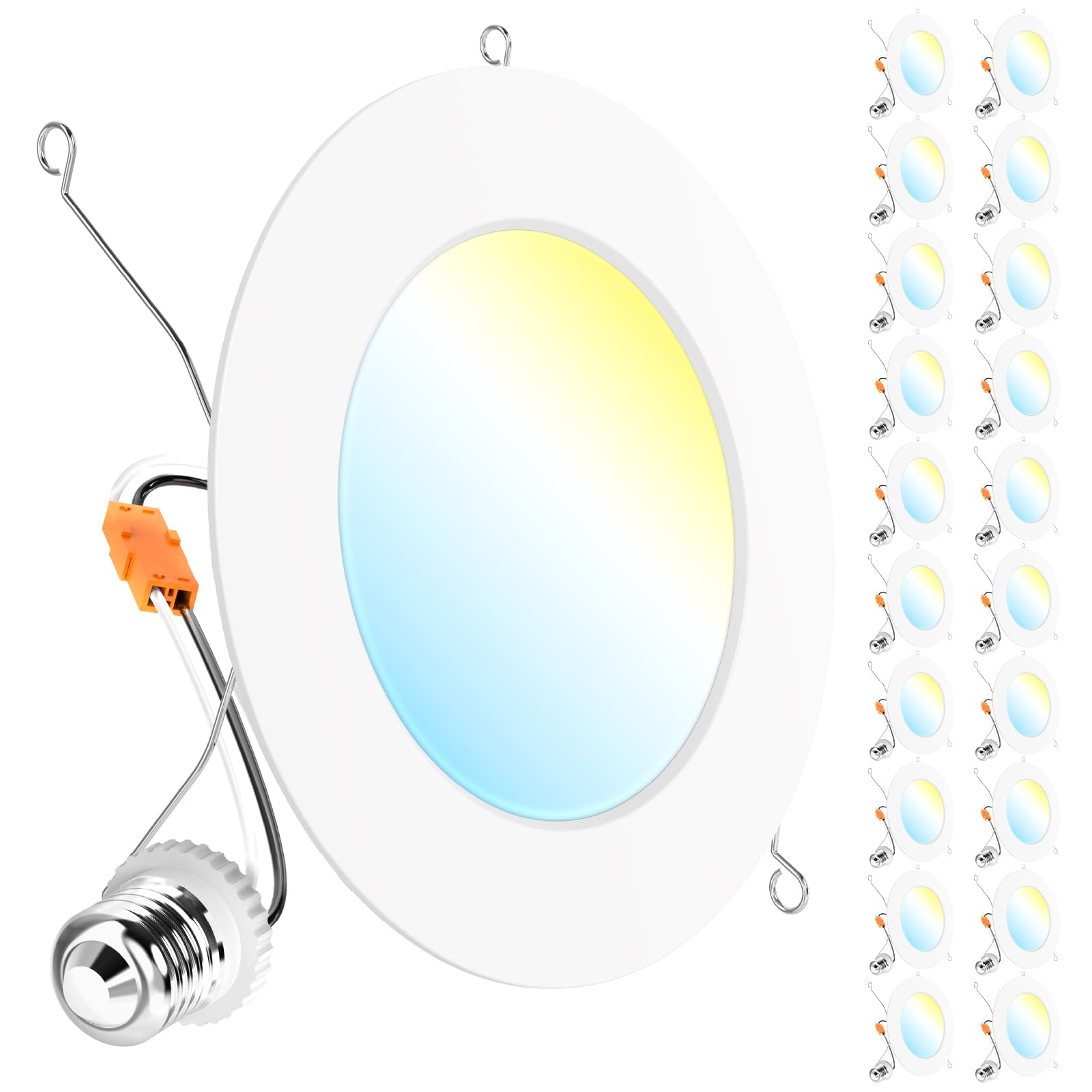 Sunco 20 Pack Retrofit LED Recessed Lighting 6 Inch, Can Lights for Ceiling, 1200 LM, 15W, Selectable CCT 2700K/3000K/4000K/5000K/6000K, Dimmable, Ultra Thin Flat Light Fixture UL