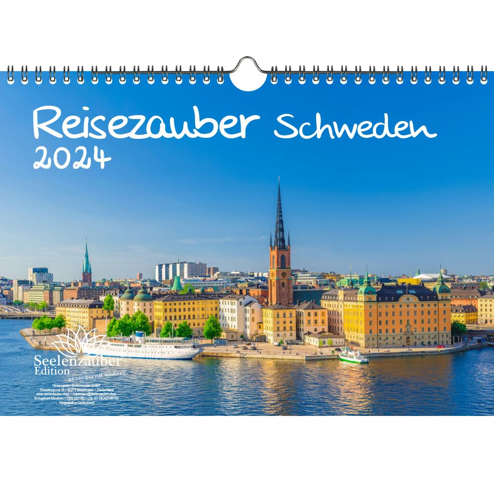 Travel Magic Sweden DIN A4 Calendar for 2024 Holidays Travel Stockholm City and Country Seelenzauber