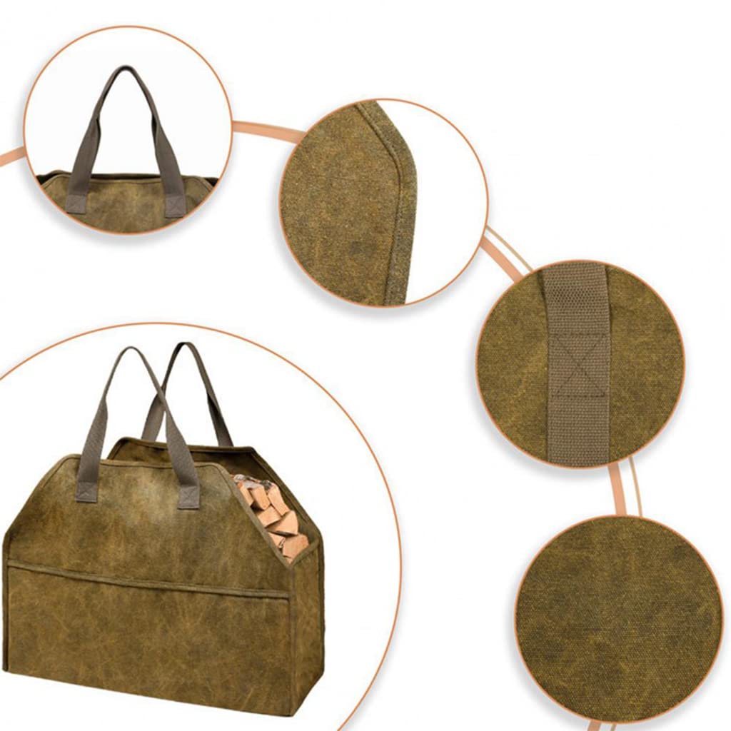 Borsa di Stoccaggio in Legno con Robusto Maniglie, Cesta Portatile Legna Sacca Pieghevole da Camino con Guanto, per Camini Stufe a Legna da Ardere Tronchi Campeggio Spiagge,Marrone