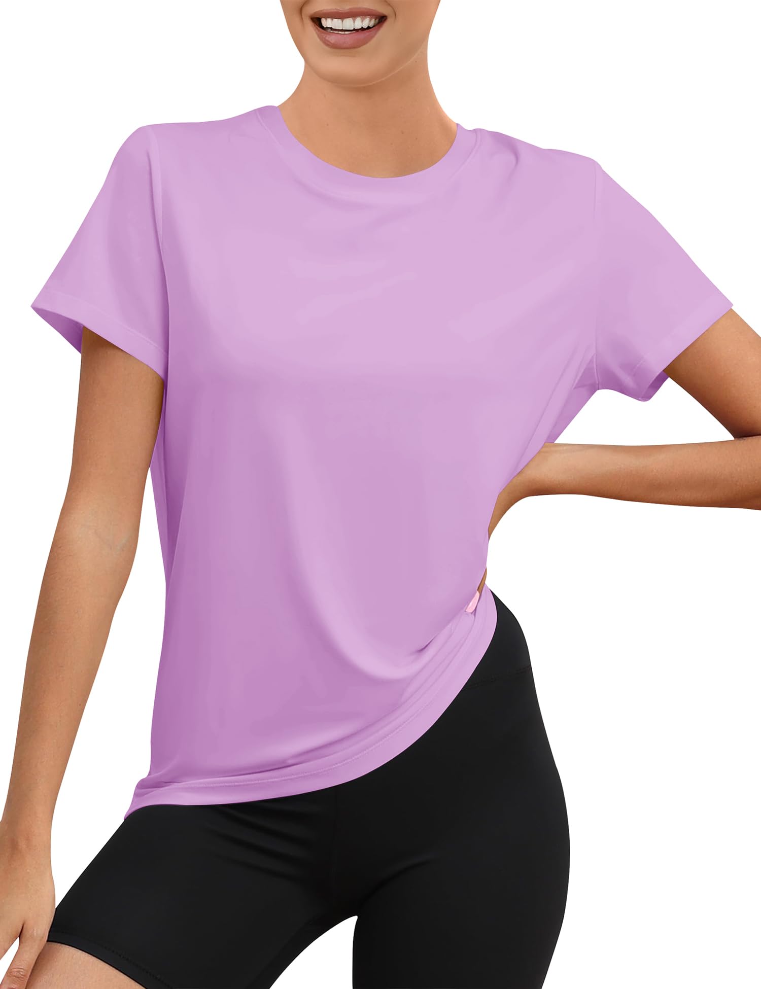 Rapbin Sportshirt Damen Kurzarm, UPF 50+ Basic Leichtes Atmungsaktiv Trocken Funktions Sport Oberteile Damen Rundhals Sportshirt Damen Locker für Fitness Laufshirt Yoga