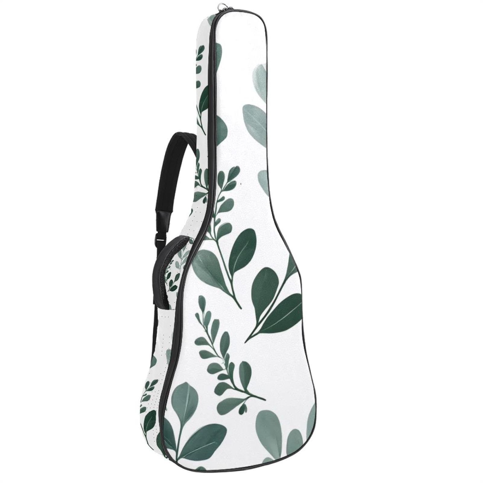 Green Gray Sage Eucalyptus Pattern Acoustic Guitar Gig Bag, 1 cm Thick Padding Waterproof Guitar Case Backpack with Dual Adjustable Shoulder Strap for 40-42 Inch Guitar