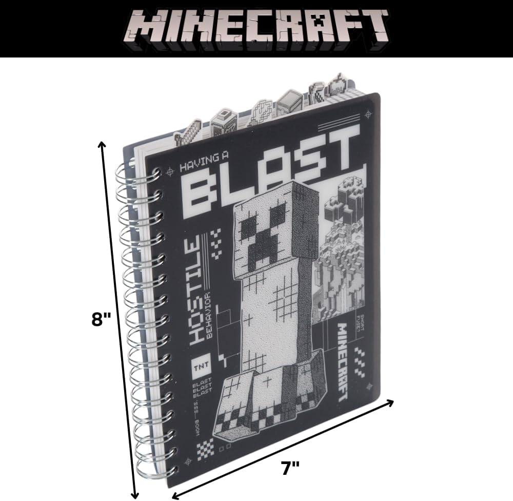 Minecraft Tab Journal Notebook for Kids, Spiral Bound, 144 Lined Pages, 8 x 7 inches