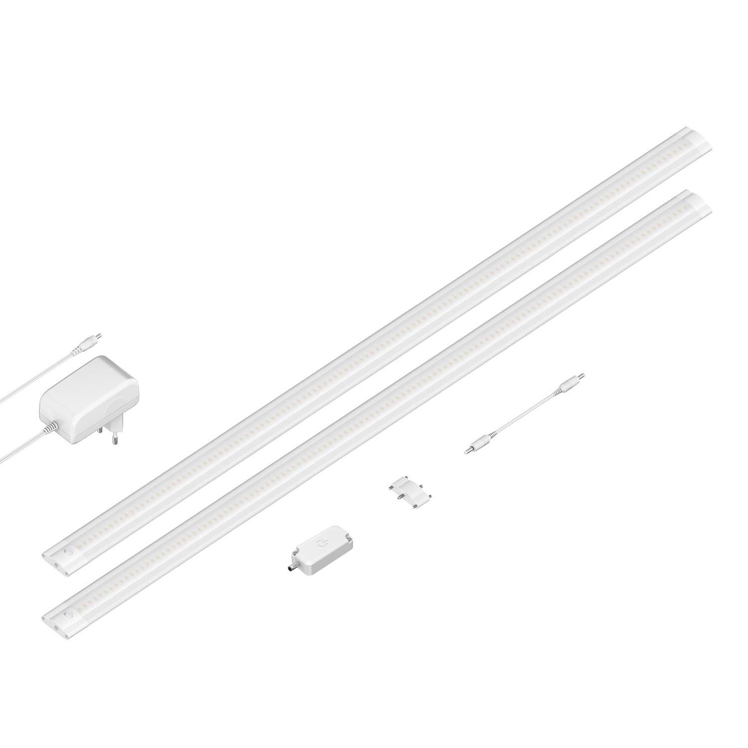 ledscom.de LED Unterbau-Leuchte SIRIS weiß matt, mit Touch-Dimmer, flach, je 90cm, je 1044lm, weiß 2er Set