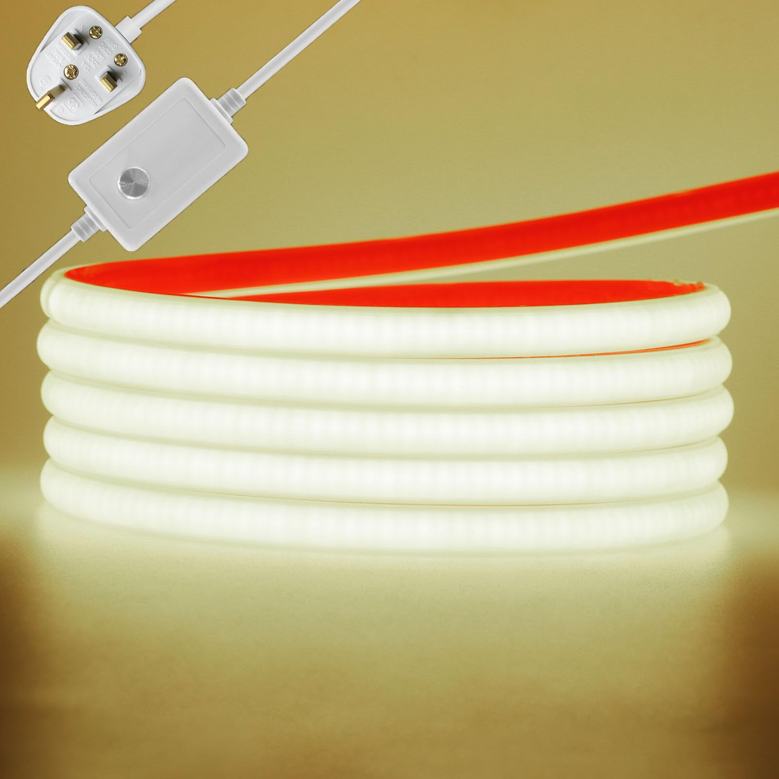 KAFULA 3M Dimmable COB LED Neon Light Strip, IP65 Waterproof Flexible, 220V FCOB LED Light Strip CRI90+, can be Cut Once Every 50CM | 288 LEDs/m || 4000K Natural White | Home Decor