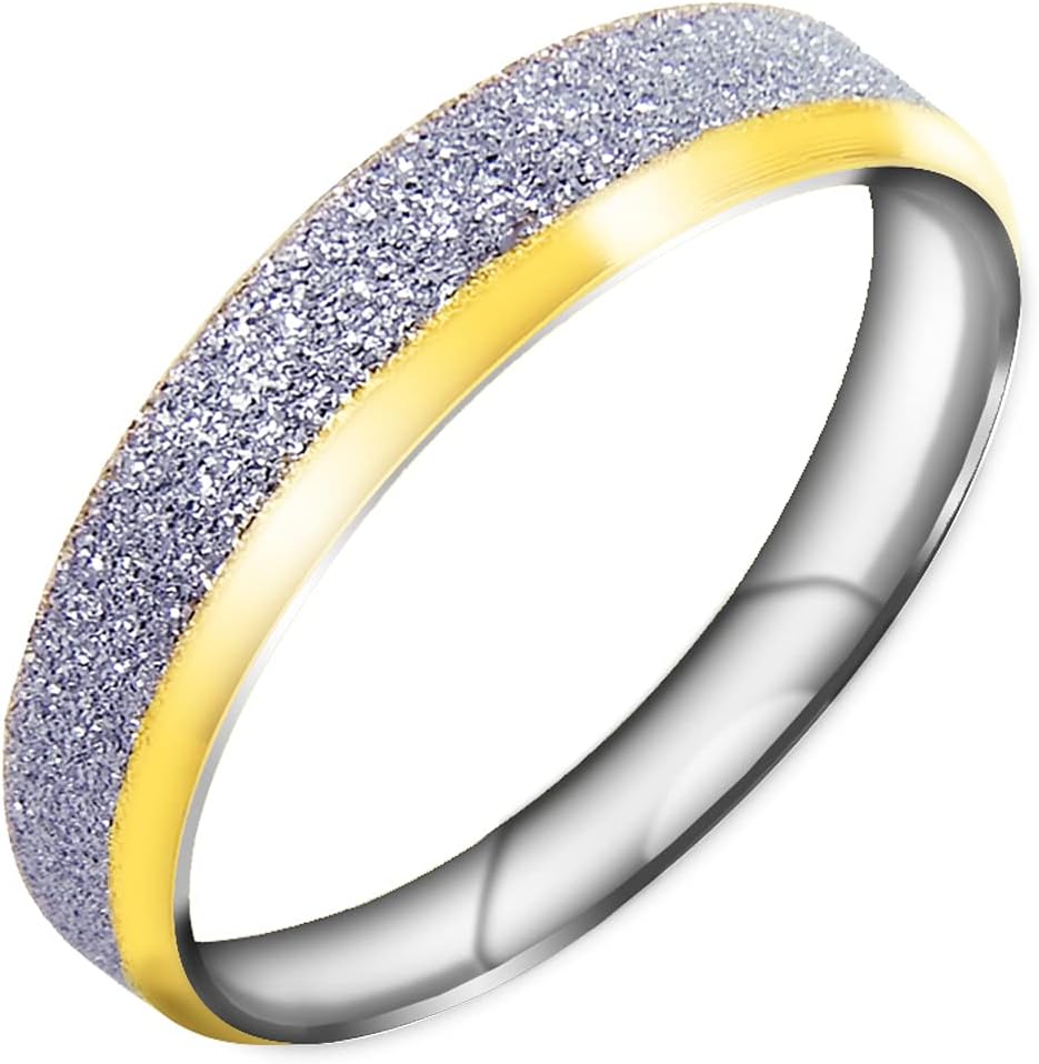 Everstone Sparkle Dome Ring Male Female Men Women His Her Groom Bride Promise Ring Wedding Bands Titanium Ring Two Tone Color Yellow Gold & Sparkle Silver 8MM 5MM