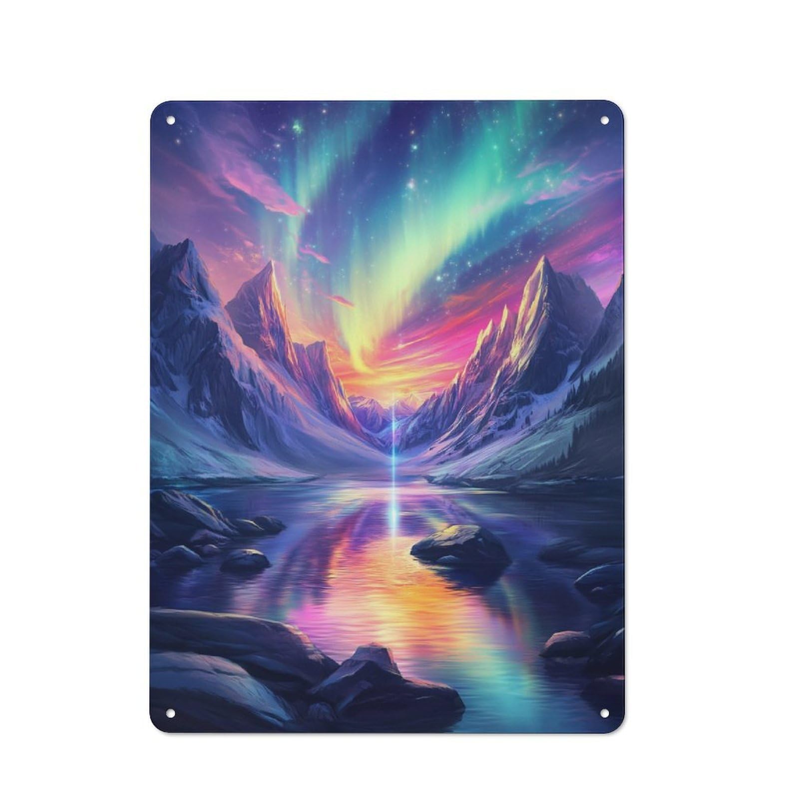 Junmoney Space Aurora Borealis Mountain Retro Tin Sign 40X30cm For Man Cave Or Games Room, For Collectors Decorating Games Rooms And Man Caves
