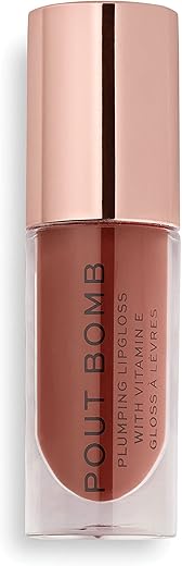 Makeup Revolution Pout Bomb Plumping Gloss Cookie Deep Nude | High-shine plumping gloss |Infused with Vitamin E for nourishment |Rich glossy pigment for maximum volume | 4.6ml
