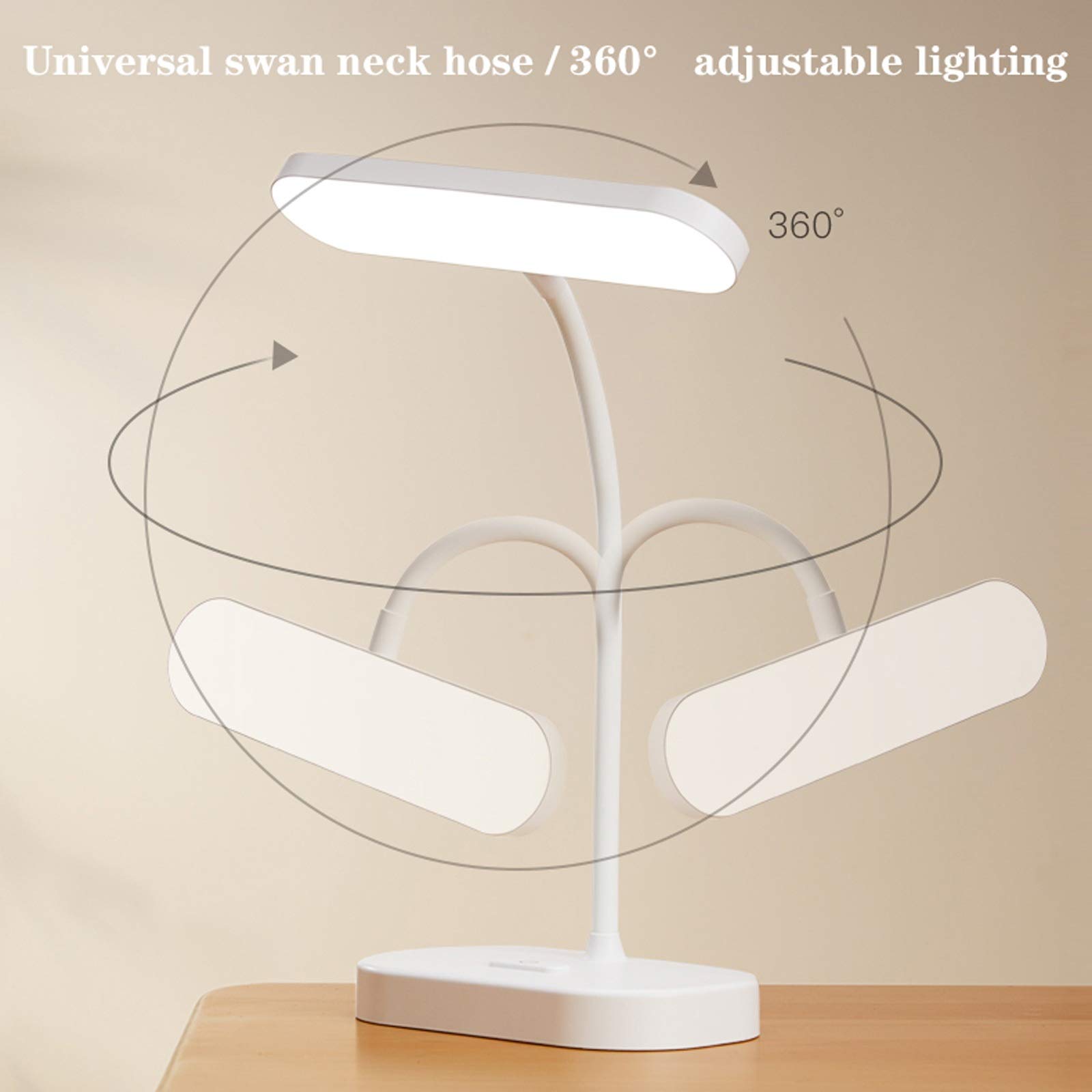 Lámpara Escritorio LED Lámpara de escritorio LED STEPLESESS Dimmable 3 Color Cambio de control recargable Lámpara de la mesa de la lámpara de la lámpara de la lectura con el soporte del teléfono, 360