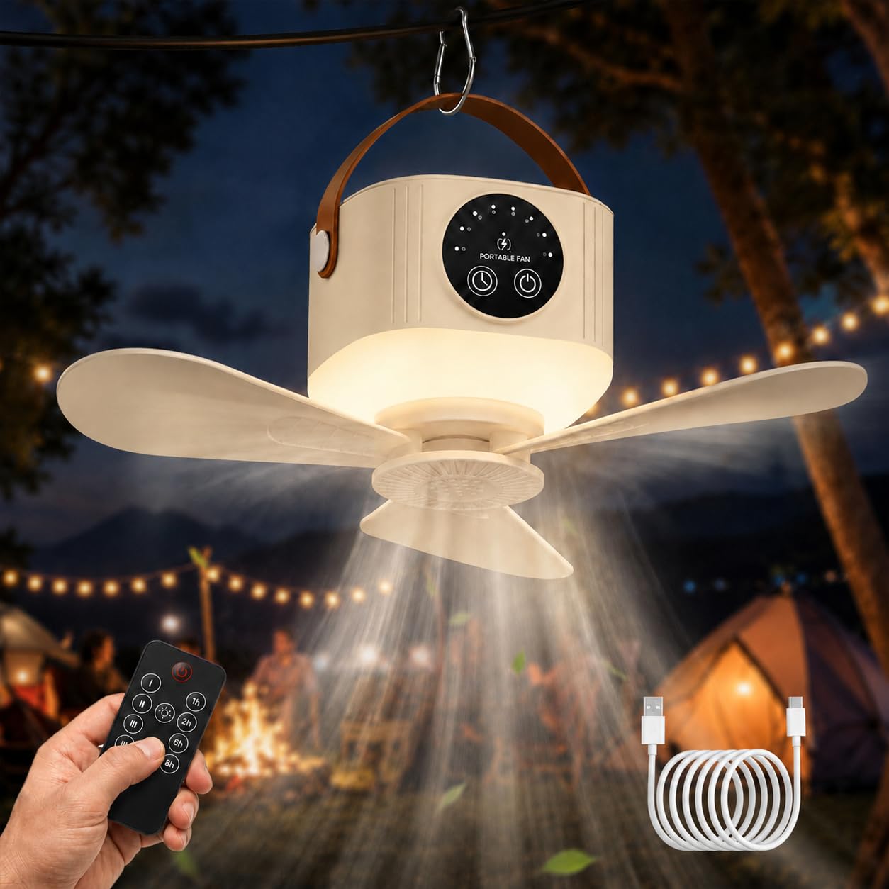Shengruili Deckenventilator mit Beleuchtung Camping,Deckenventilator mit Licht und Fernbedienung,USB Deckenventilator mit Licht,Mobiler Ventilator Akku für Outdoor Außenbereich, Pavillon Terrasse