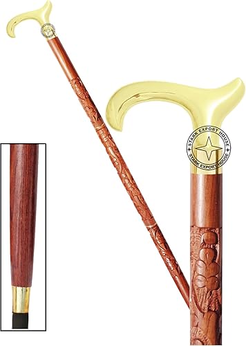 Bastón náutico de diseño para hombres y mujeres, bastones y madera de 37 pulgadas, mango dorado de madera natural de palisandro JGDU