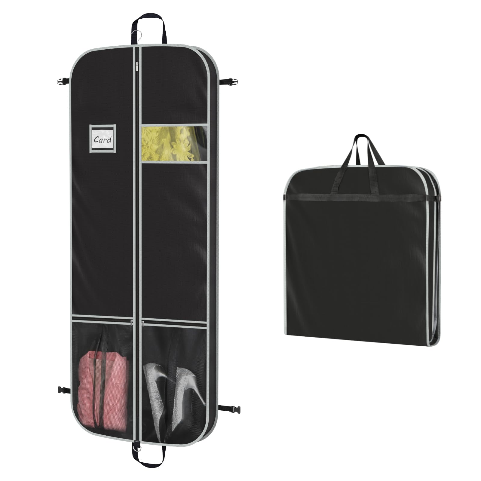 2 Pack 47" Garment Bags For Travel And Hanging Clothes Storage, Suit Covers With Handles Breathable Foldover Suit Bags For Traveling Clothes Protector For Gowns Dresses Sweaters, Black