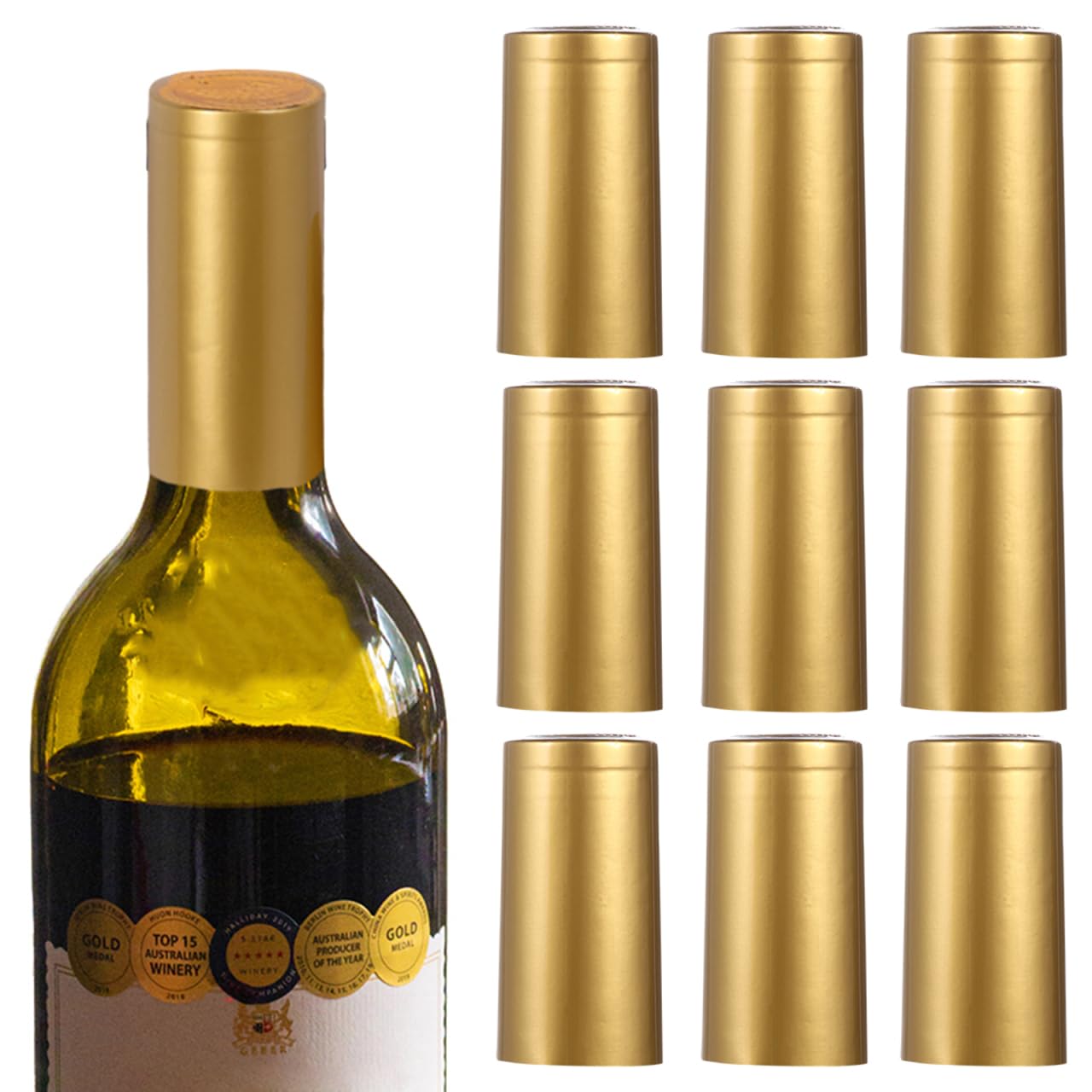 Lot 100 Capsules Thermorétractables PVC Avec Languette - Noir/Doré 32x50mm Pour Bouteilles Vin