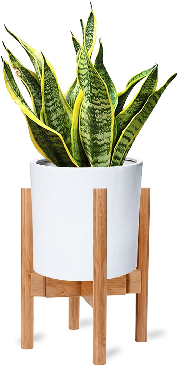 X-cosrack Adjustable Plant Stand Mid Century Wood Modern Flower Potted Holder Rack for Indoor Outdoor, Fit 8'' to 12'' Planter(Plant and Pot Not Included)