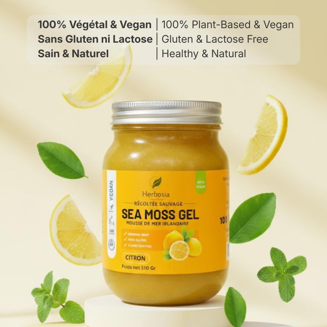 Sea Moss Irisches Gel, 100 % natürlich, wildes Meermoos, vegan, cremige Textur, 510 g (Zitrone)