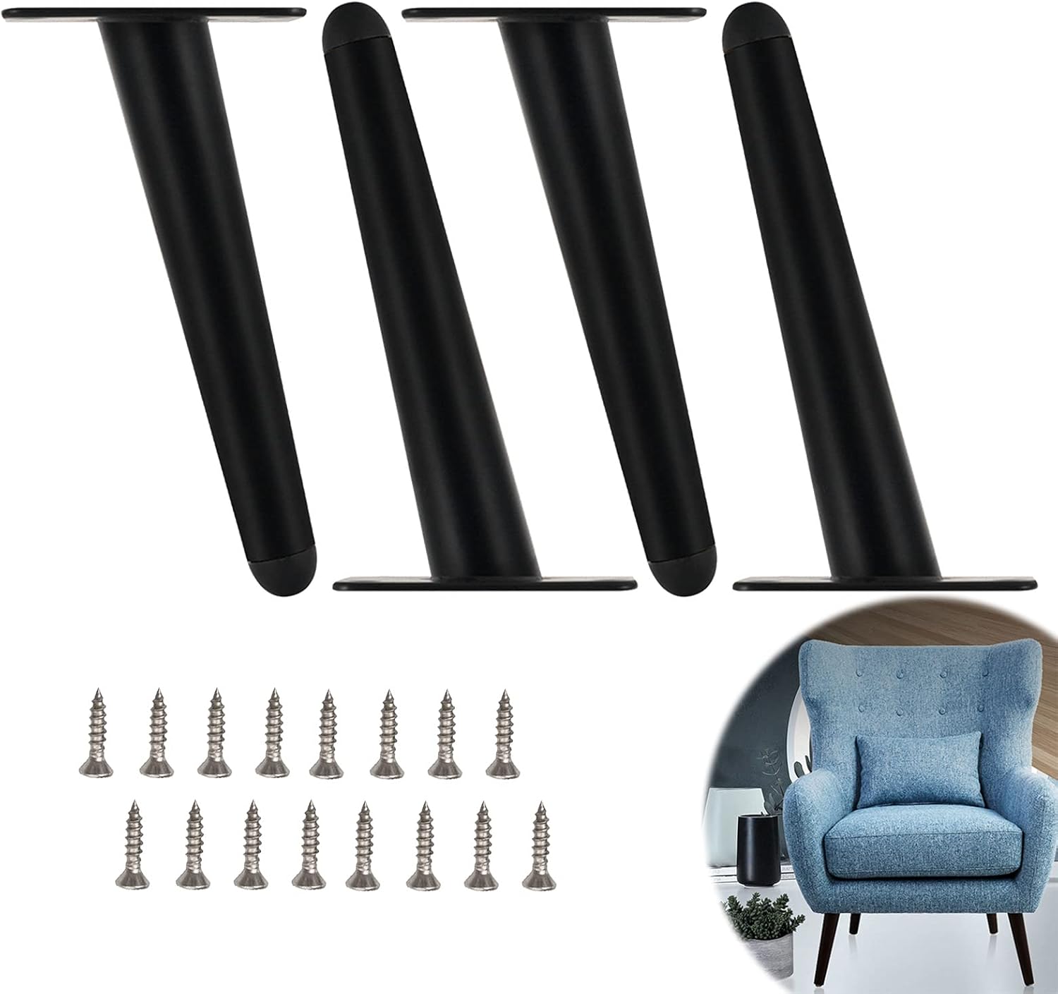 4 Pcs Furniture Table Legs, Replaceable Metal Furniture Legs, Sofa Legs, Bed, Tv Cabinet, Desk, Coffee Table, Dining Table and Other Furniture Support Feet, with Screws,Black-20cm/7.87in