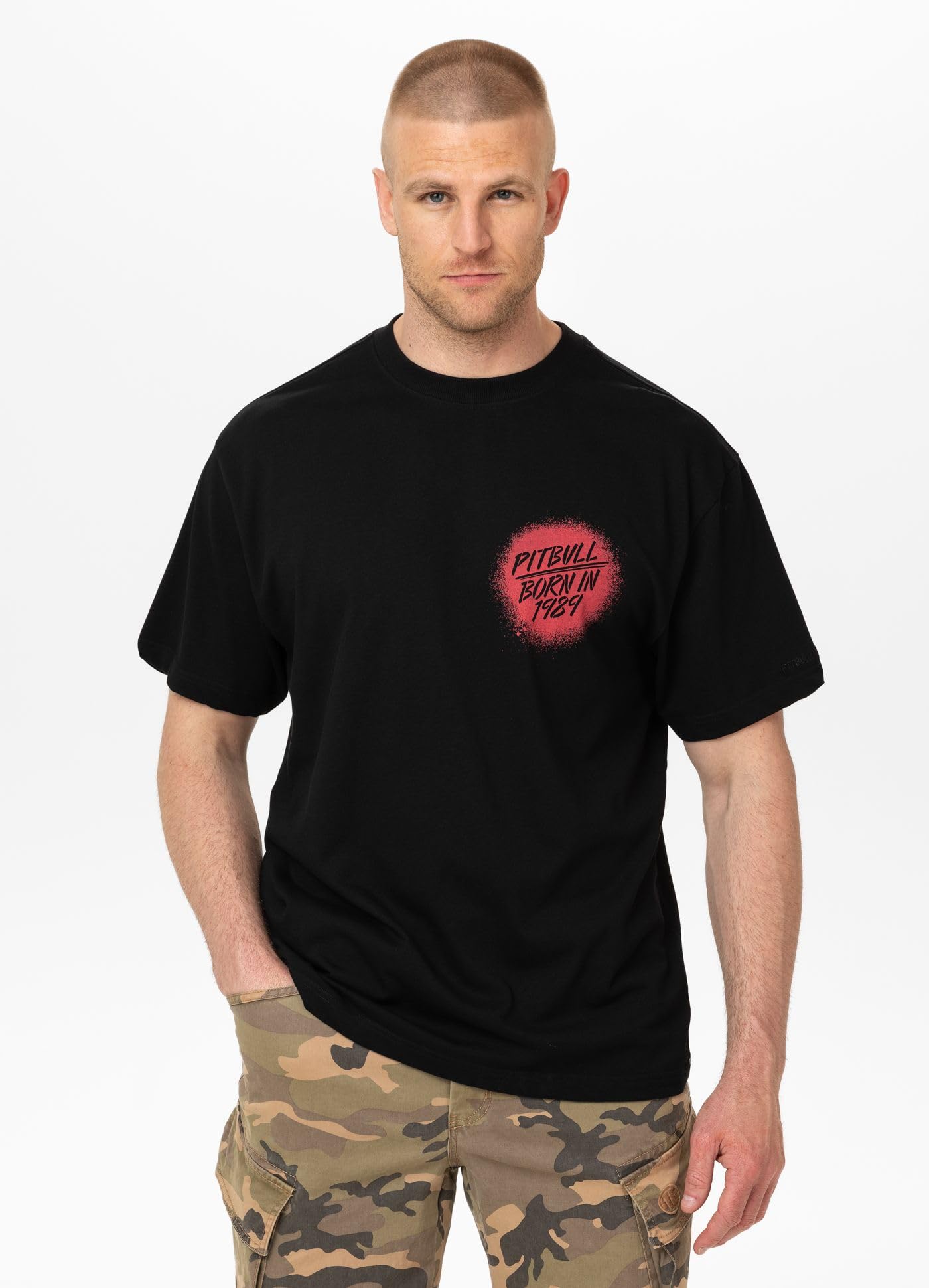 PITBULL - Maglietta da Uomo Oversize con Stampa Graffiti, Cotone 210g, Girocollo, Streetwear, Abbigliamento Casual, Maglietta in Stile Urbano, Maglietta di Cotone