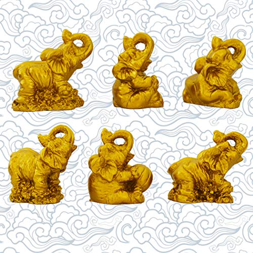 Set de 6 estatuas pequeñas de elefantes Thai 1.8 pulg resina miniatura 2