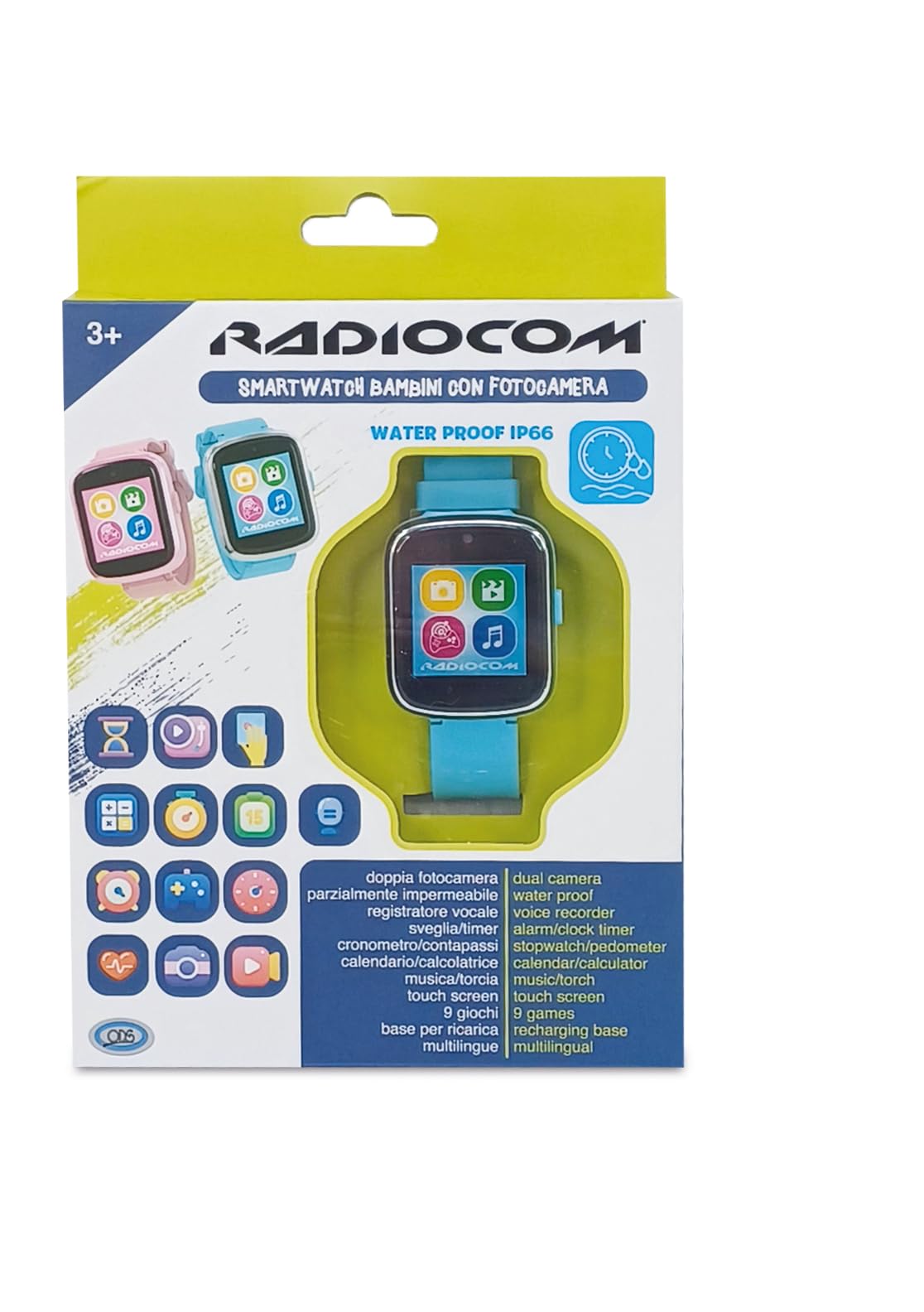 ODS | Radiocom Smartwatch Blu, waterproof per bambini con doppia fotocamera, con torcia, Memoria Interna 512 MB, Resistente all'Acqua IP66, Ricarica Magnetica
