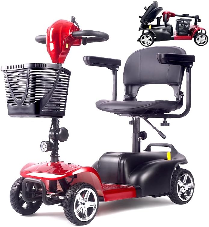 TOXOZERS Mobility Scooter in red, with a smaller, folded black scooter in the background