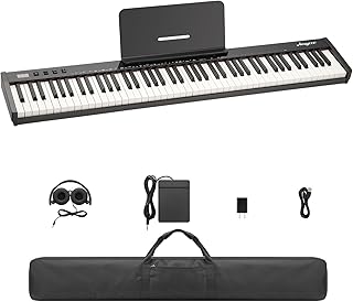 88 Key Portable Electric Semi-Weighted Keyboard Piano for Beginners and Professionals with Power Supply, Pedal, and Built-In Speakers,No Stand Included