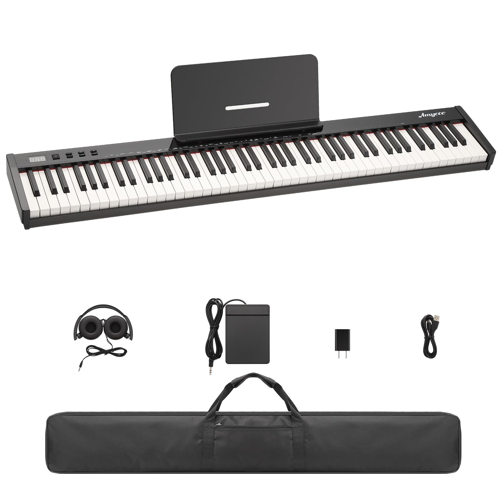 88 Key Portable Electric Semi-Weighted Keyboard Piano for Beginners and Professionals with Power Supply, Pedal, and Built-In Speakers,No Stand Included