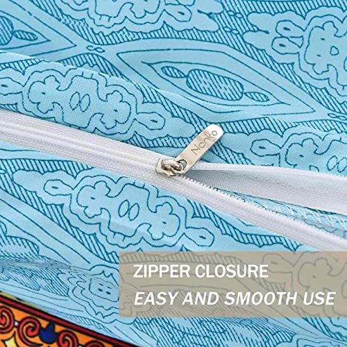 Nanko King Duvet Cover Set Boho Colorful Retro Striped Print 3Pc 104 X 90 Luxury Soft Microfiber Down Comforter Quilt Bedding Cover With Zipper Ties - Bohemian Exotic Style For Men And Women Red Blue #TOP7