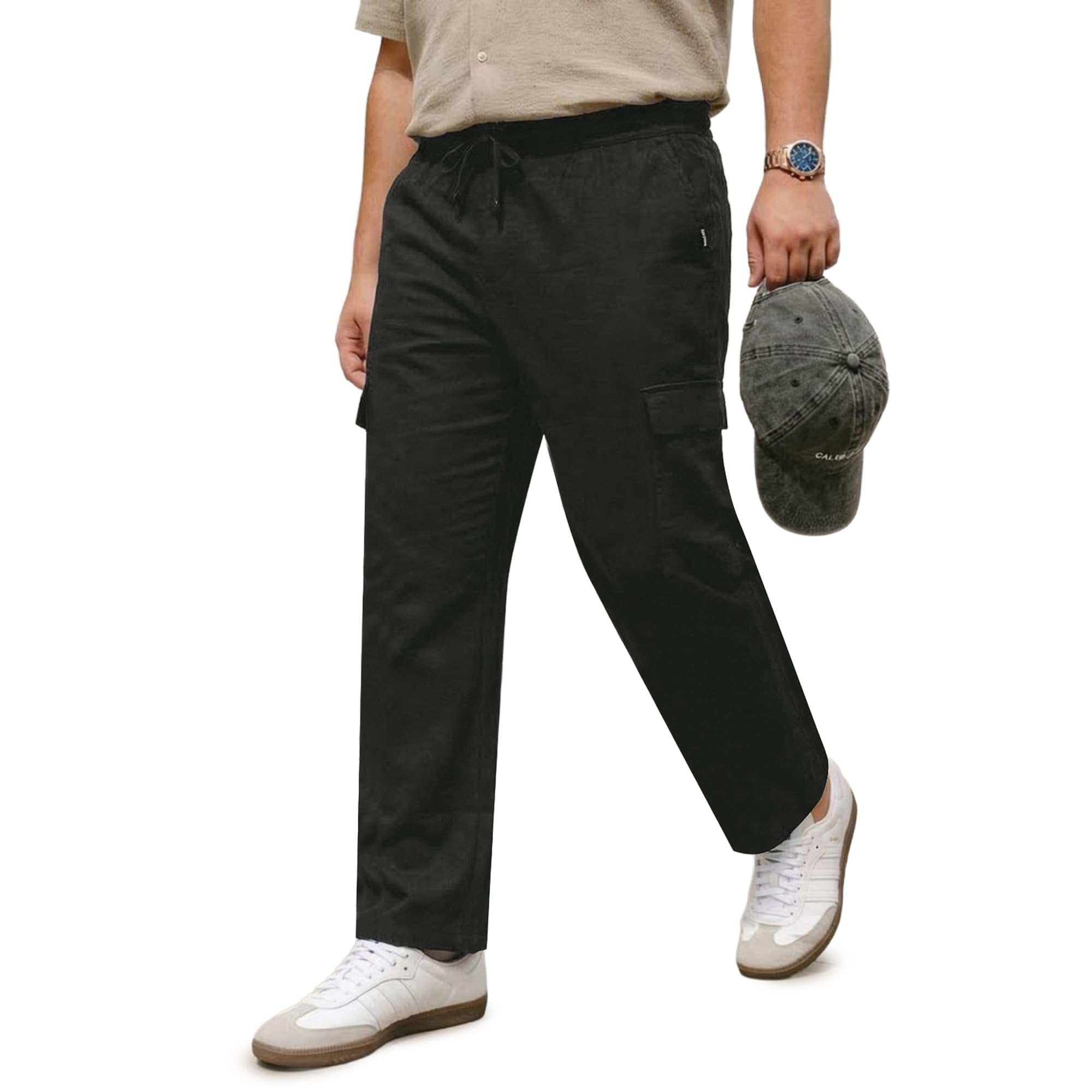 urbano plus Men's Straight Fit Linen Cargo Pants with 6 Pockets-picture-42