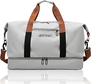 Gym Bag with Shoe Compartment and Waterproof Wet Pockets, Sports Bags for Traveling Swimming Yoga Hiking Camping ï¼ˆGreyï¼‰