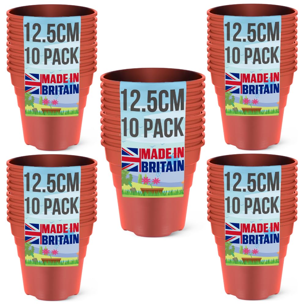 Happy Pots Terracotta Premium Plastic Plant Pot 12.5Cm - Nursery Pot - 50 Pack - Made In Uk - Recyclable - With Drainage Holes - Bpa Free