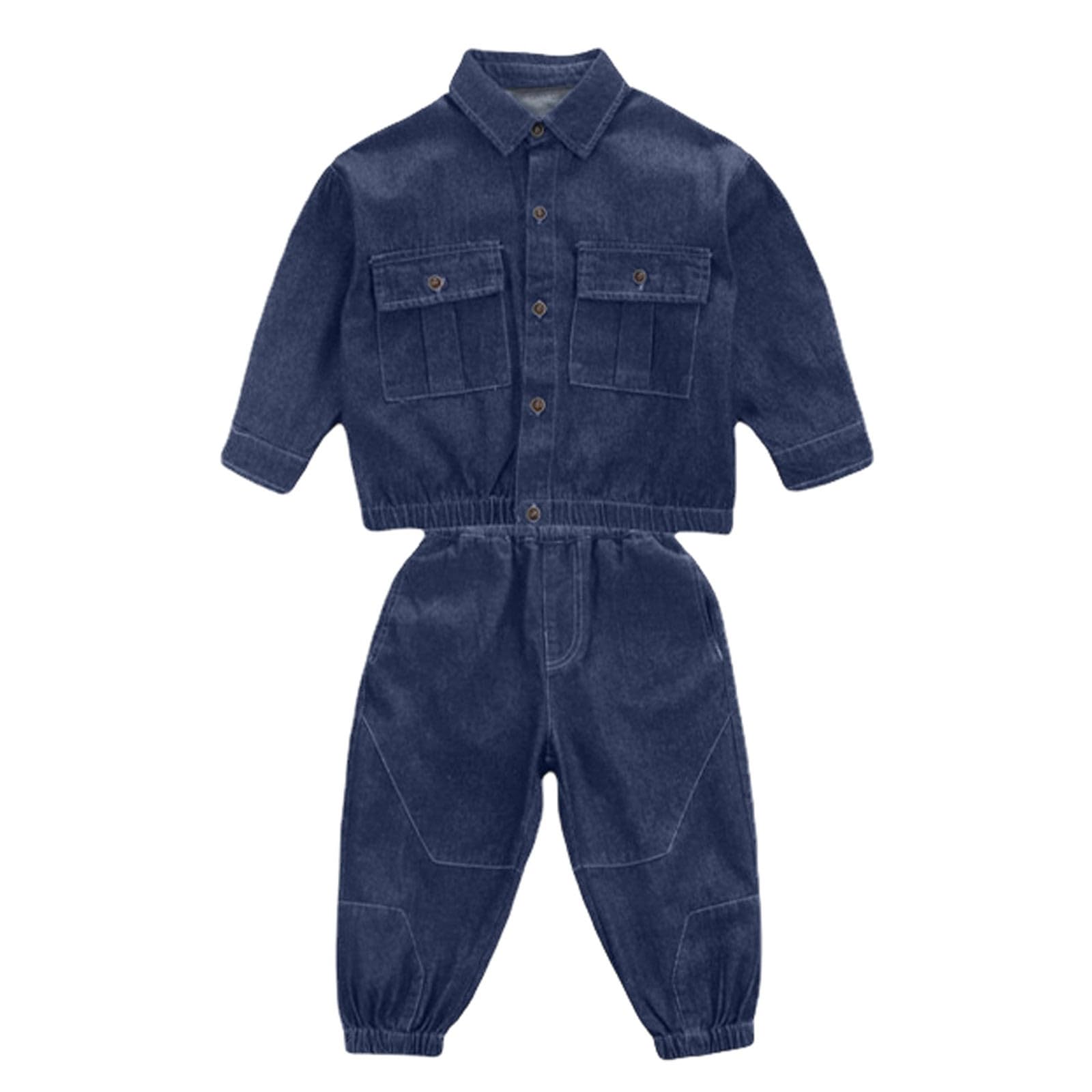 Generisch Ensemble en velours côtelé pour garçon - Style décontracté - Deux pièces en veste chemise et pantalon bleu foncé - Tenue tendance pour l'automne et le printemps
