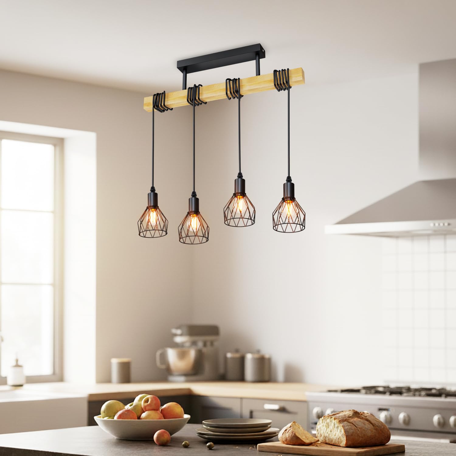 LVWIT Lampara de Techo Colgante Negro, Lamparas Colgantes de Techo Salon,Lámpara de Techo Vintage, Lámparas Colgantes con 4 Luces E14,Ideal para Cocina,Comedor,Dormitorio,Bar,Restaurante(Sin Bombills) — view 11