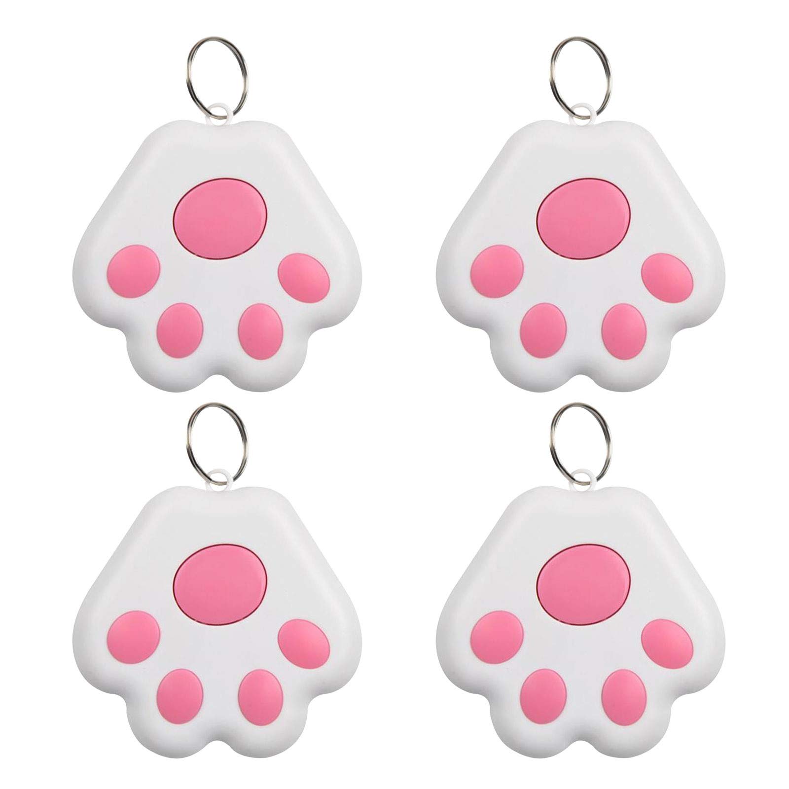 4 Pc Bluetooth GPS Trackers, Cute Dog Paw Portable GPS Tracker, Mini Wireless Anti-Lost Tracker Alarm Finder GPS Locator for Kids Cat Dog Pet Car Bicycle Keys, Self shutter, App Control (Pink)