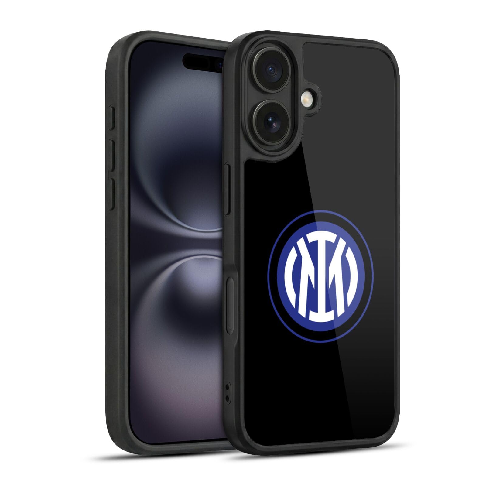 Head Case Designs Licenza Ufficiale Inter Milan Logo su Nero Distintivo Cover in Gel Rinforzata [Protezione di Grado Militare] Compatibile con Apple iPhone 16