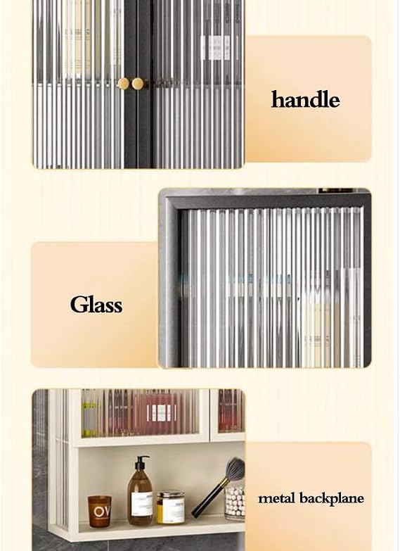 Wall Cabinet With Double Glass Doors Living Room Decorative Storage Cabinet Bedroom Items Organizing Cabinets Bathroom Kitchen Wall Cupboard(Black)
