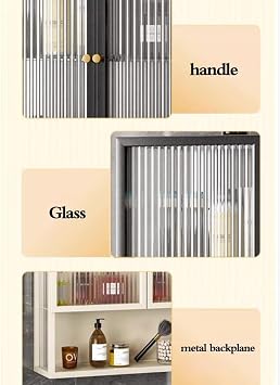 Wall Cabinet With Double Glass Doors Living Room Decorative Storage Cabinet Bedroom Items Organizing Cabinets Bathroom Kitchen Wall Cupboard(Black)