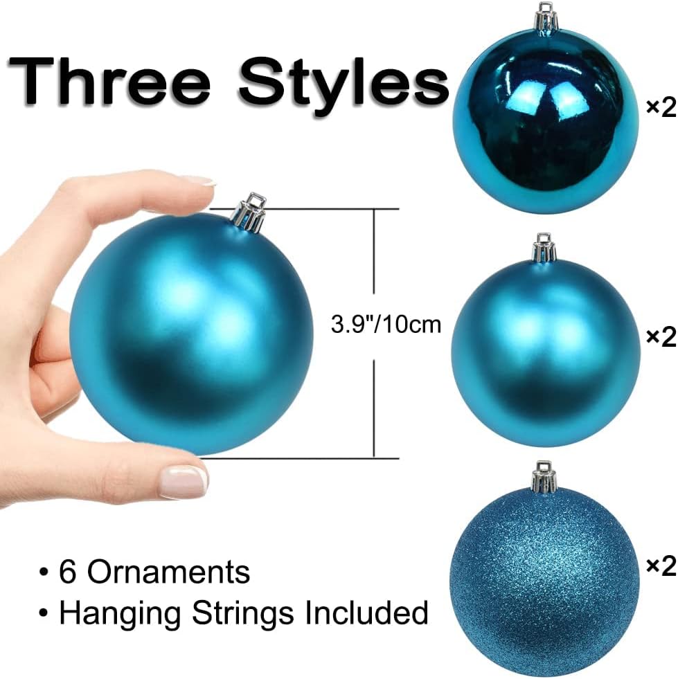 3.94" Large Christmas Balls Shatterproof Blue Christmas Ornaments 6 Pcs Big Christmas Ornaments Balls for Christmas Tree Holiday Wedding Party Decoration