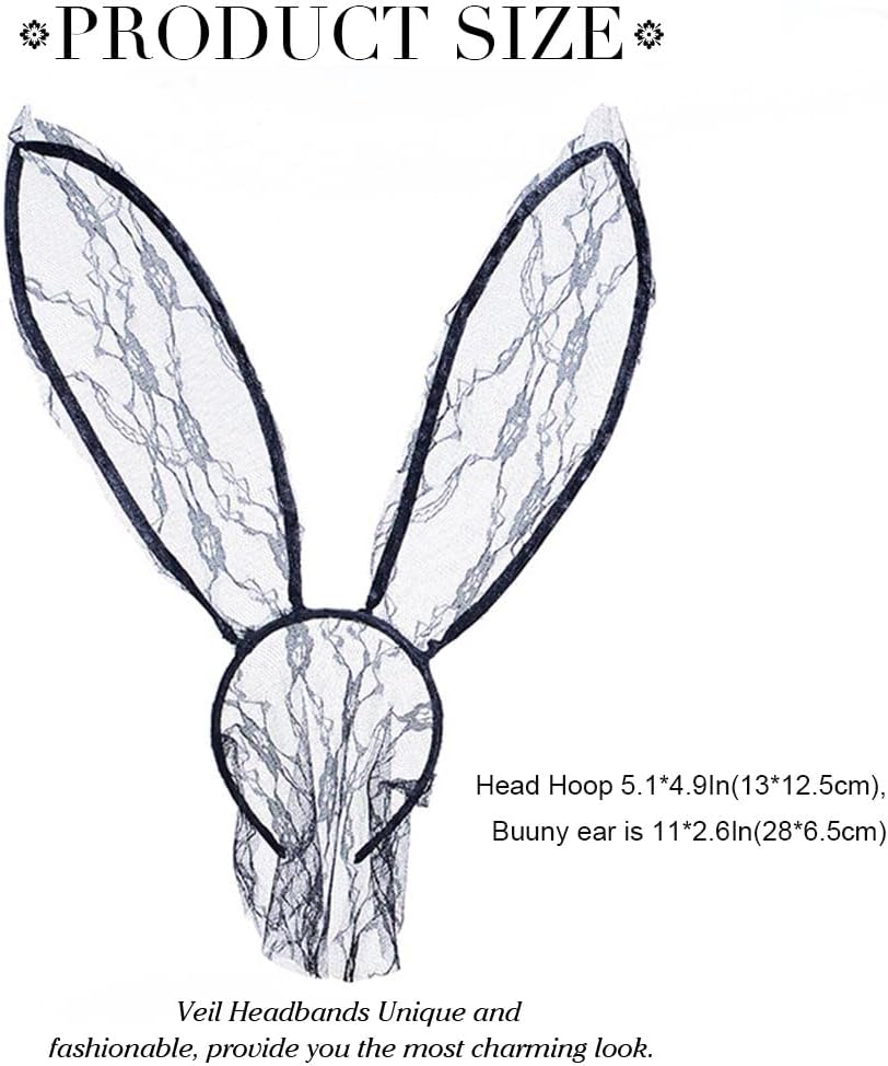 Catery Black Lace Bunny Ears Bunny Mask Rabbit Ears Headband Halloween Accessories for Women - Image 2