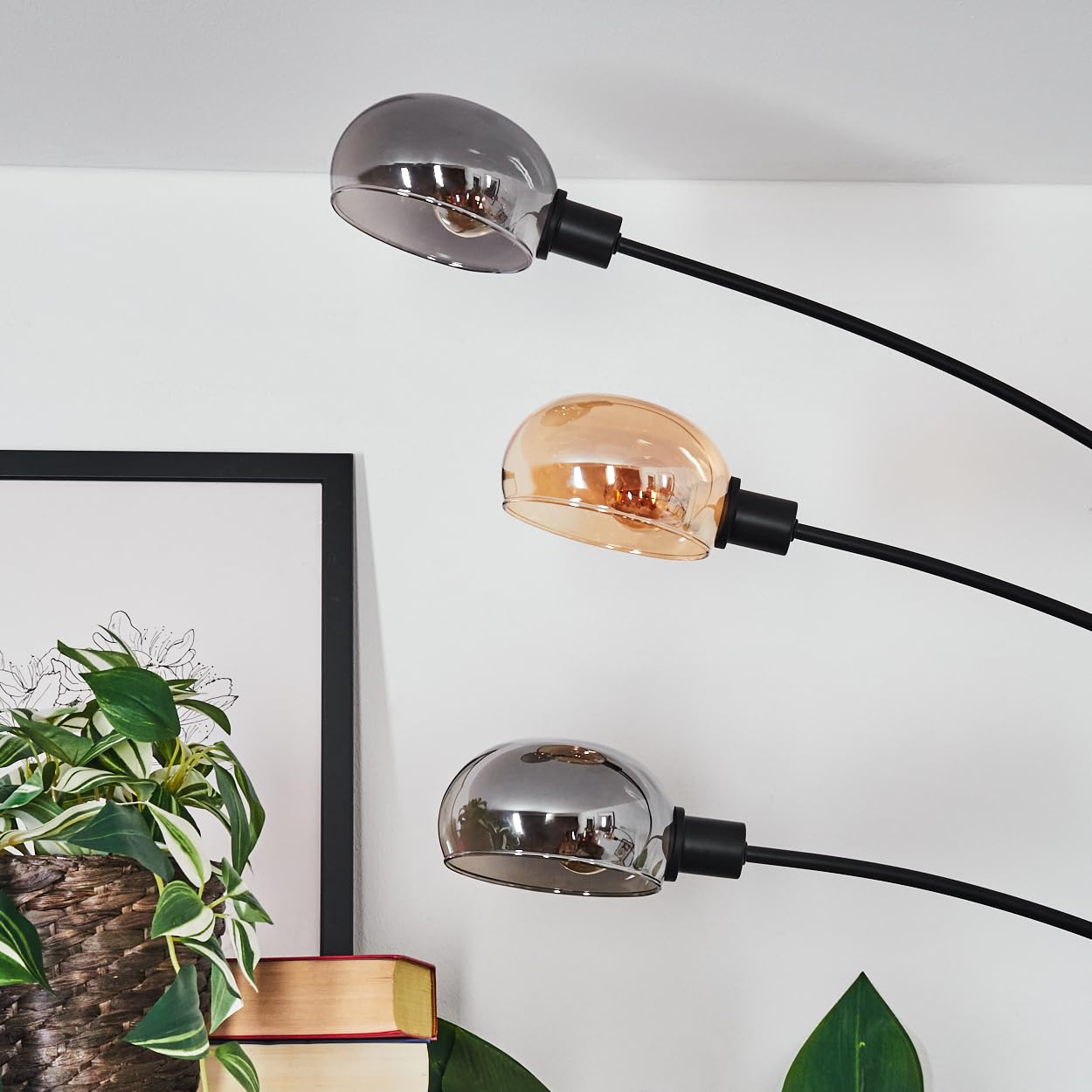 HOFSTEIN Lampadaire Nikkala, lampadaire en métal noir/gris fumé/ambre avec pied en marbre, lampe réglable au design vintage, interrupteur sur le boîtier, 250 cm, E14, salon, chambre à coucher, bureau