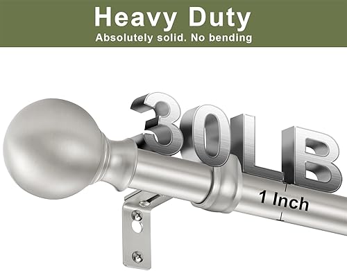 Miniatura 3 de Barra de cortina para ventanas de 72 a 144 pulgadas, níquel cepillado de 1 pulgada de diámetro, remates redondos