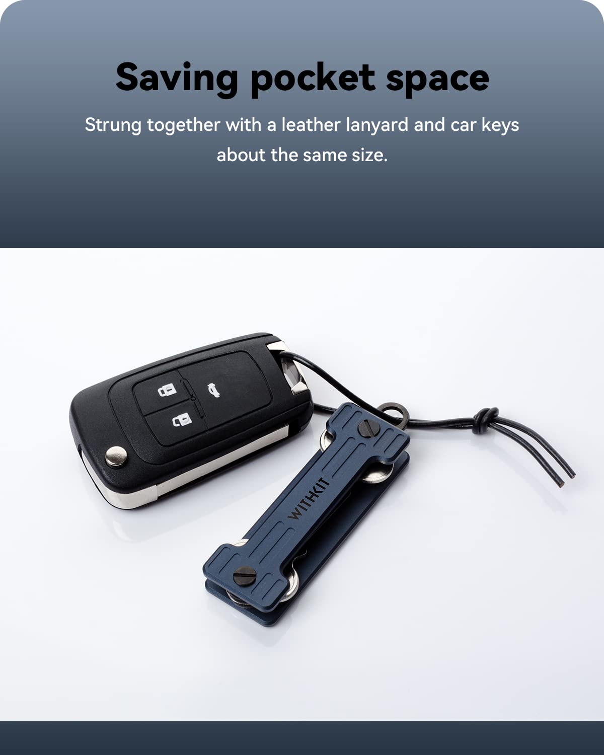 withkit Compact Key Holder - Minimalist Keychain Organizer - EDC Key Carrier Leather Lanyard - Aluminium Key holder(Metalblue)