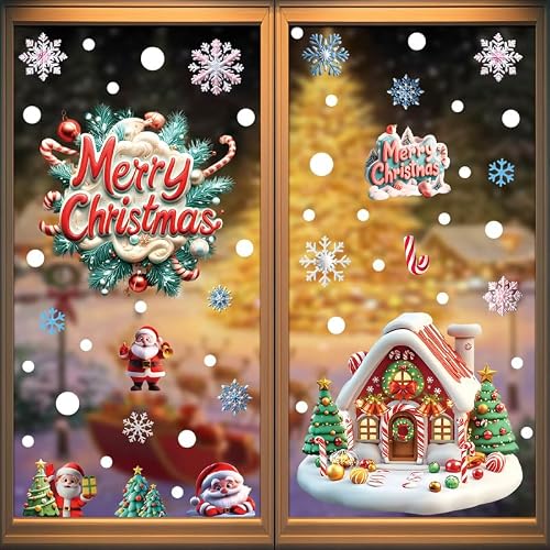 Christmas Stickers, Three-Dimensional Snowflake Snowman Window Stickers, Santa Claus Tree Gifts, PVC Static Glass Stickers