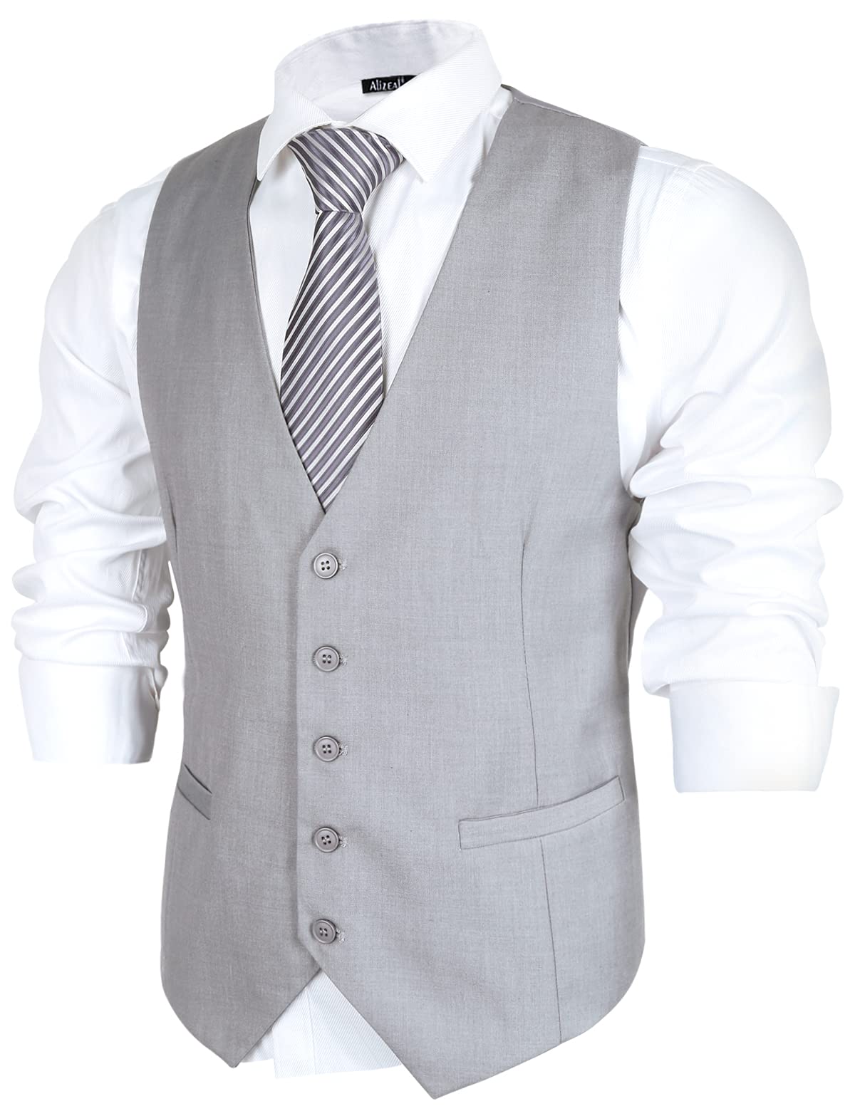 Alizeal Chaleco de traje de negocios de color sólido clásico para hombre Chaleco de esmoquin de ajuste regular