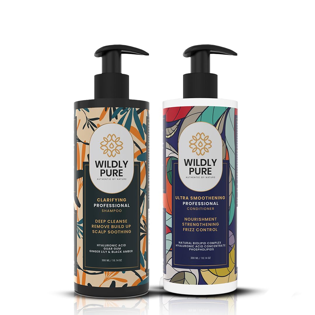 Wildly pure Clarifying shampoo & Conditioner combo for Oily scalp & Low porosity hair| Deep Cleansing, Frizz Reduction & Smoothening | Infused with Hyaluronic Acid, Ginger Lily & Natural Biolipid Complex | 72 Hours Hydration | Sulphate & Paraben-Free | 300ml x 2