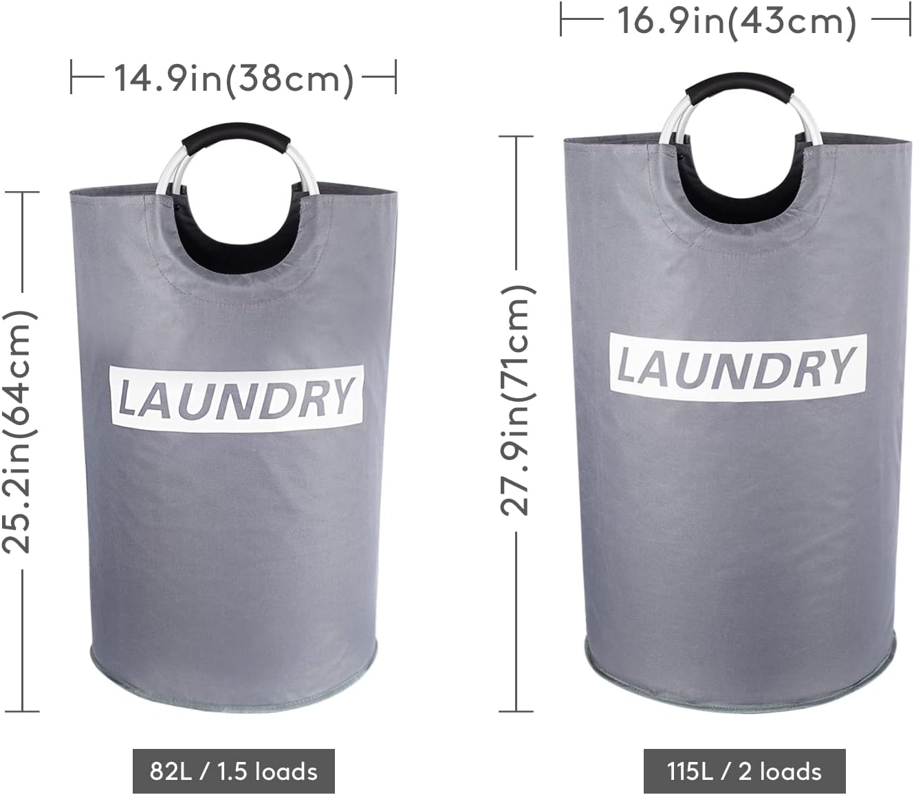 Lifewit 120L Extra Large Laundry Basket Collapsible Clothes Hamper Durable Oxford Fabric Portable Folding Laundry Bin for Bedroom, Laundry Room, Closet, Bathroom, College, Grey